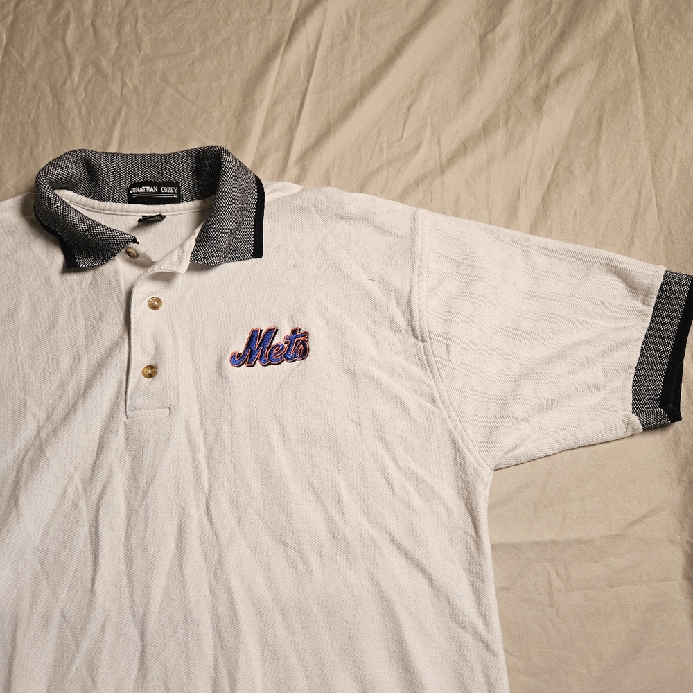 VINTAGE 90s Jonathan Corey New York Mets MLB Baseball Polo Shirt Men's XL White